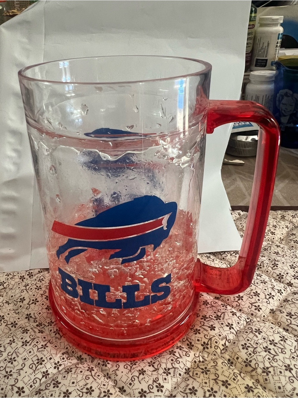 NFL Red-Handled Clear Mug with Blue Buffalo Logo